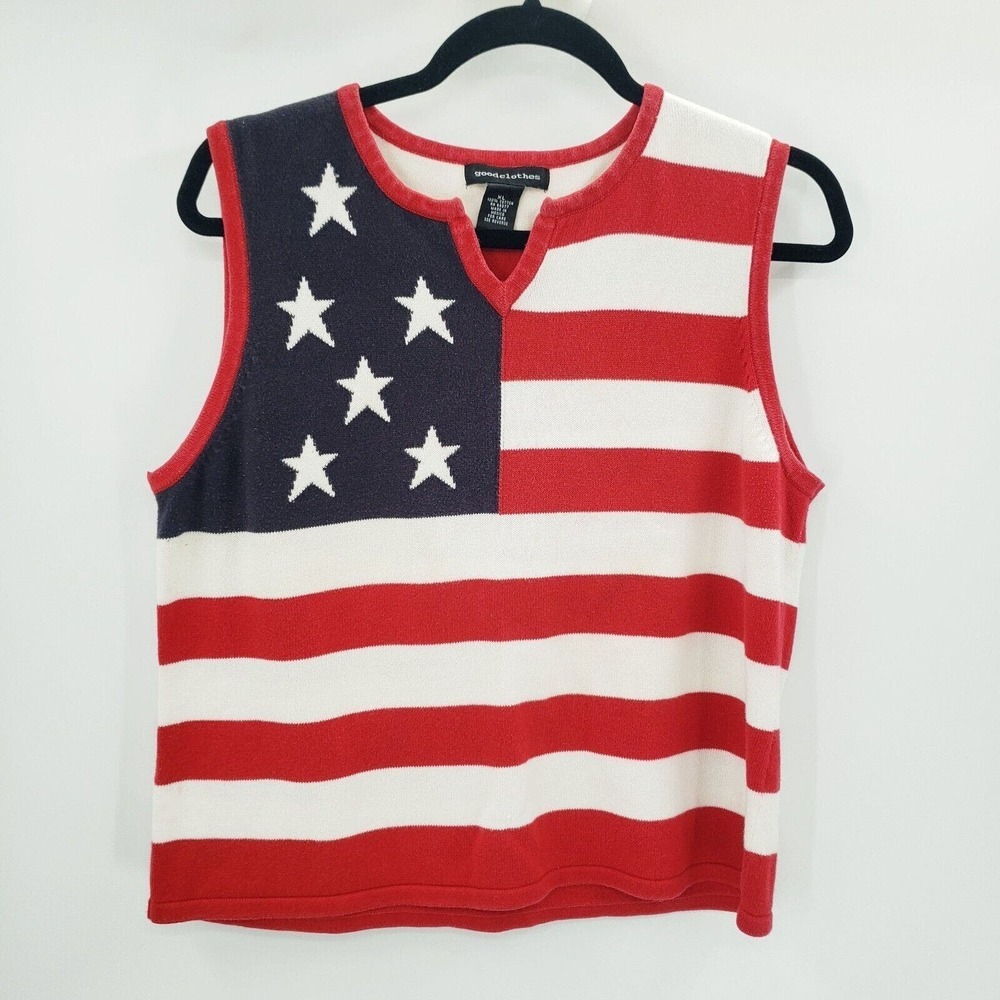 Goodclothes American Flag Sweater Womens XL Sleeveless Red White Blue Holiday - Picture 9 of 10